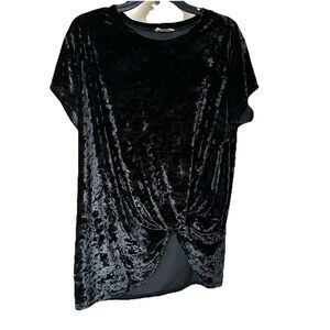 Black Velvet Short Sleeve Top Med Gothic Witchy Dark Vamp Whimsy Twist Front Hem